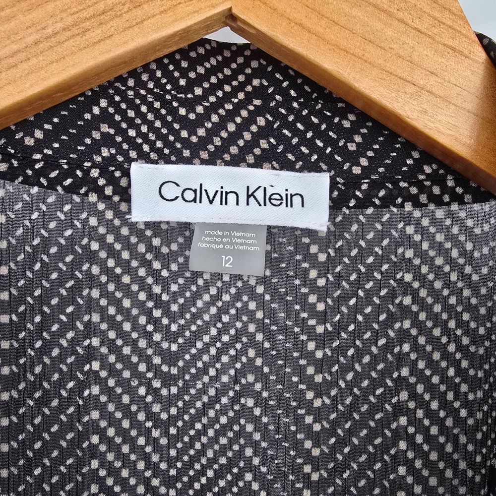 Calvin Klein Womens Black Tan Geometric Dot Chiffon High Low Shirt Dress 12 - Picture 6 of 11